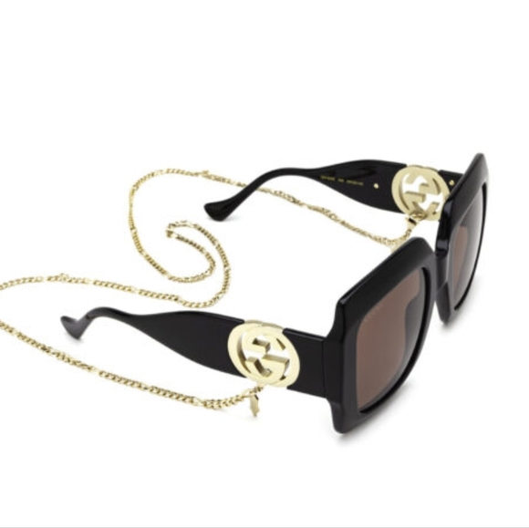 NEW GUCCI OVERSIZED SQUARE WOMEN'S SUNGLASSES WITH  GOLD CHAIN GG1022S 005 - Picture 3 of 14